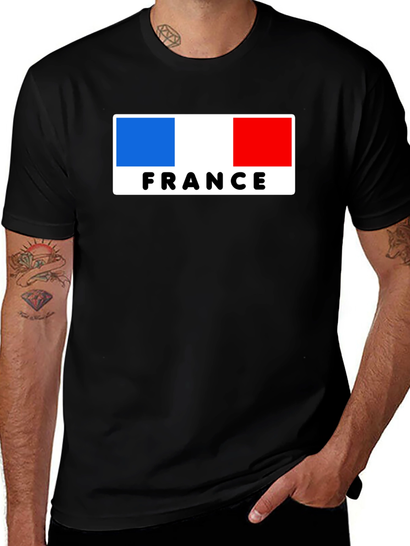 France Flag Graphic Tee - Black Cotton T-Shirt
