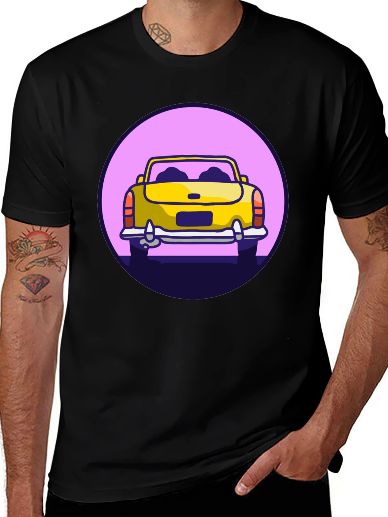 Retro Yellow Car Graphic T-Shirt