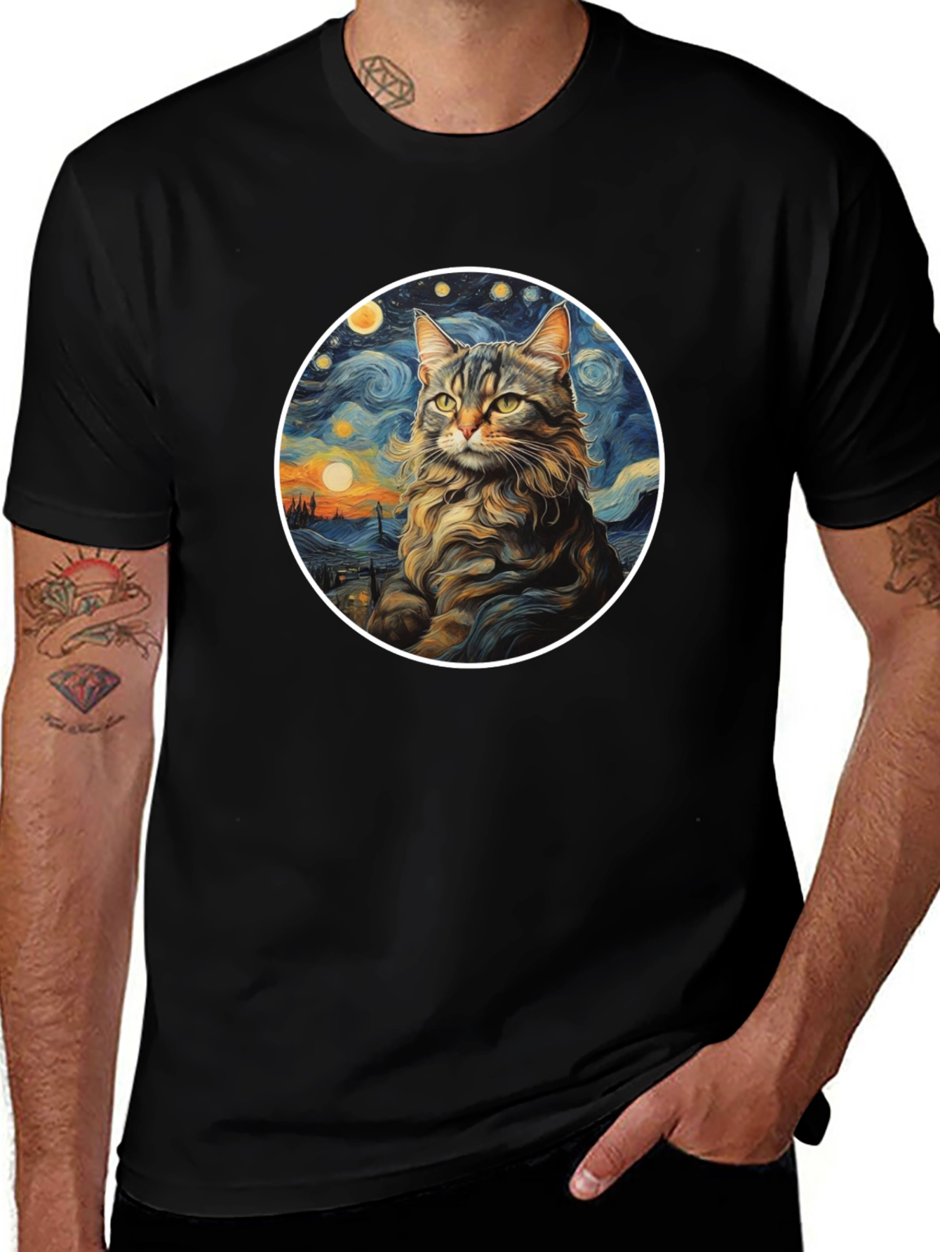 Variant 8 of Starry Cat T-Shirt - Artistic Graphic Tee