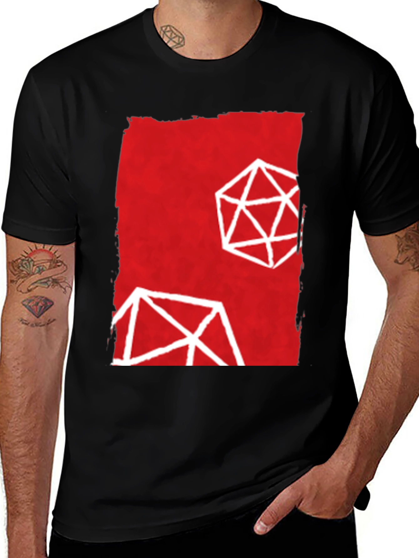 Variant 20 of Geometric Graphic Print T-Shirt - Red & Black