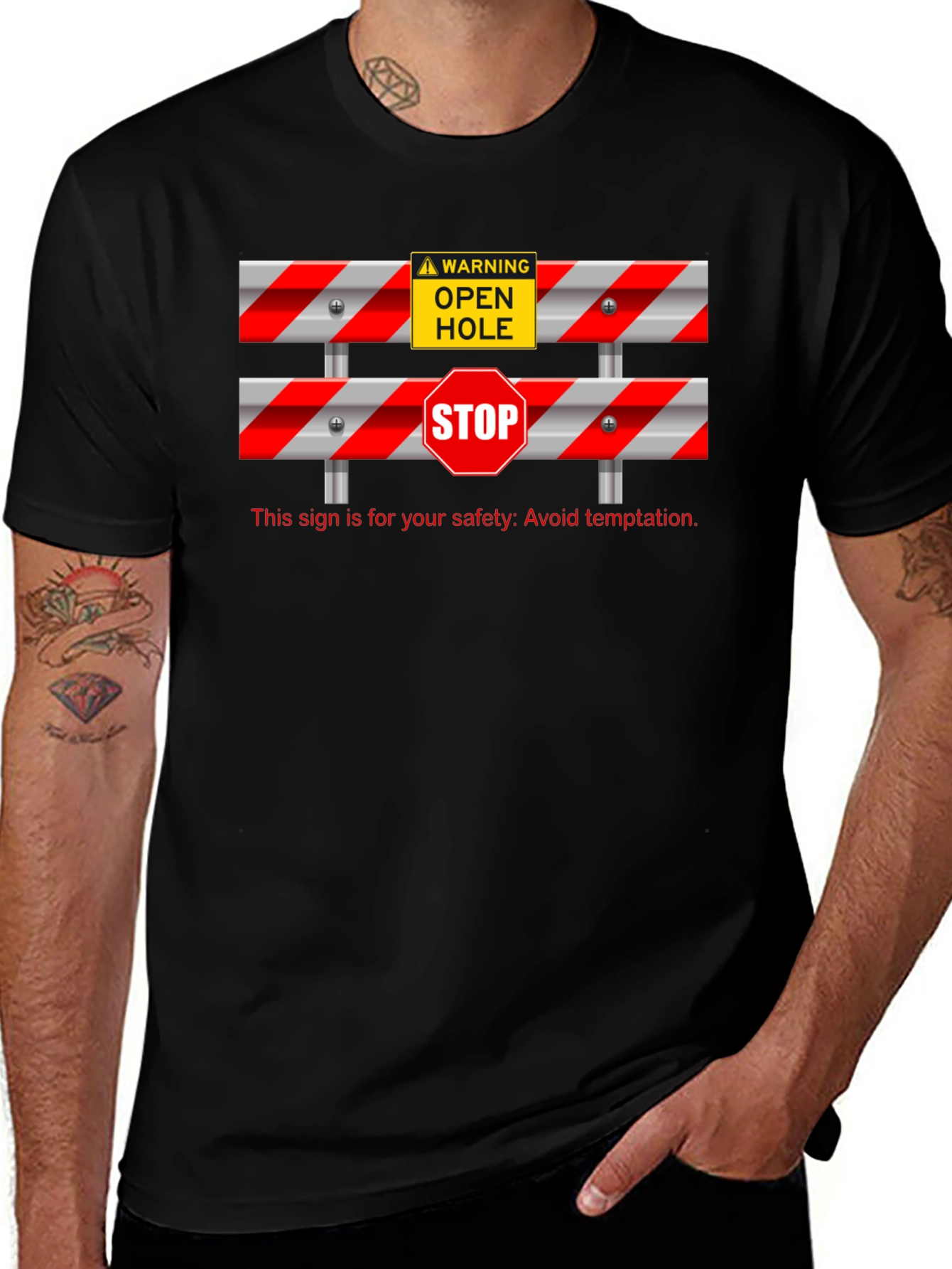 Variant 30 of Warning Open Hole Stop Sign Graphic T-Shirt