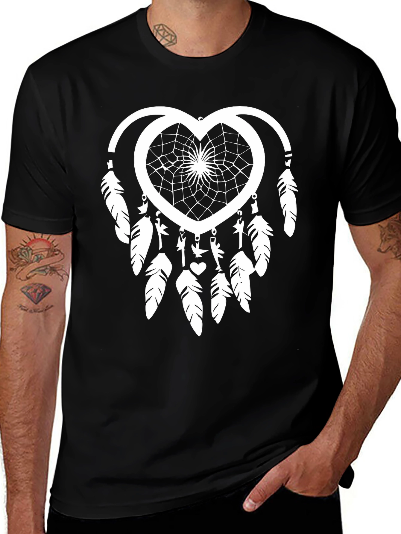 Black Dreamcatcher Heart Graphic Tee - Stylish Black T-Shirt main image