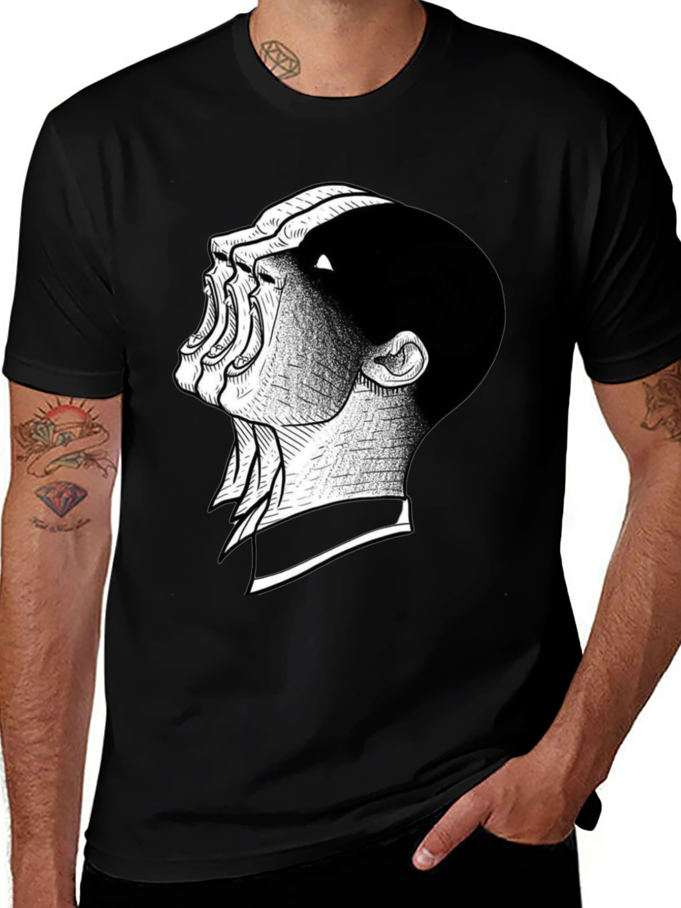 Variant 17 of Distorted Scream Graphic Black T-Shirt