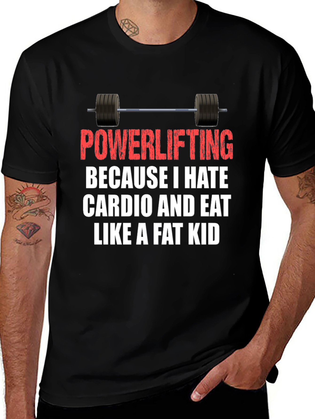 Variant 23 of Powerlifting Hates Cardio T-Shirt