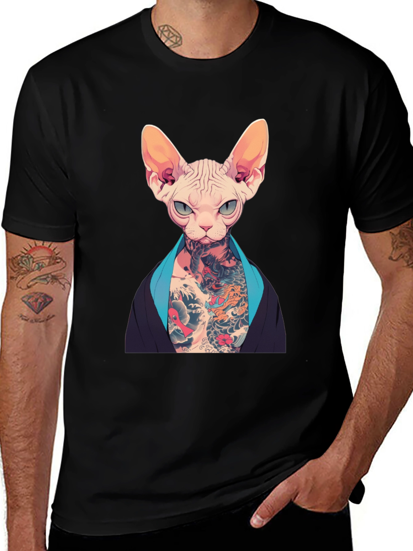 Variant 14 of Tattooed Sphynx Cat Graphic T-Shirt - Unique Style