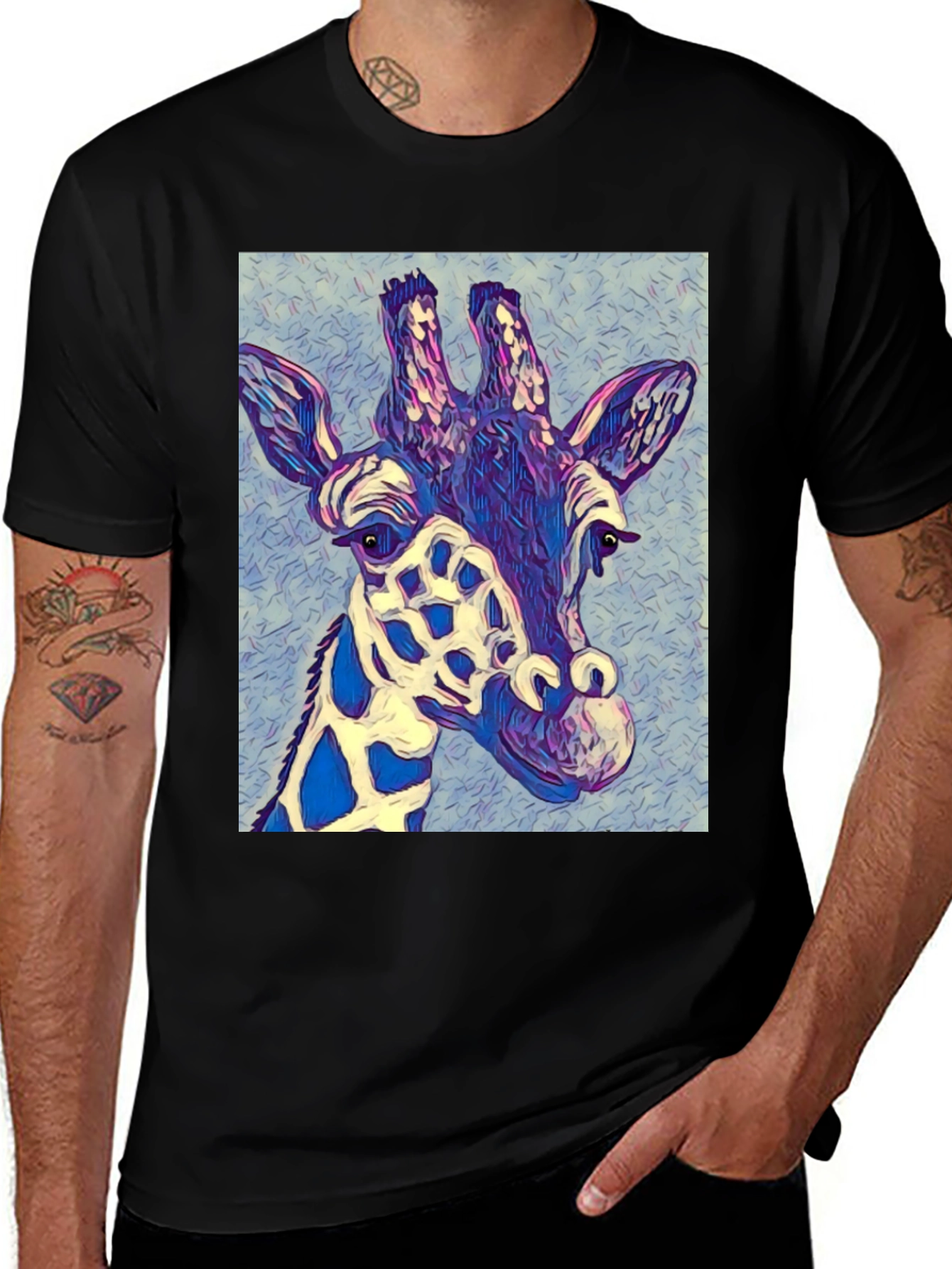 Variant 29 of Artistic Giraffe Graphic Tee - Stylish Men's T-Shirt