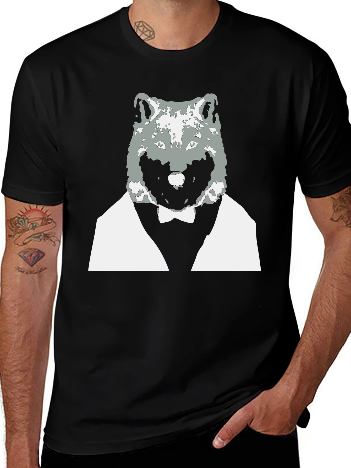 Variant 7 of Wolf in Suit Graphic Tee - Cool Black T-Shirt
