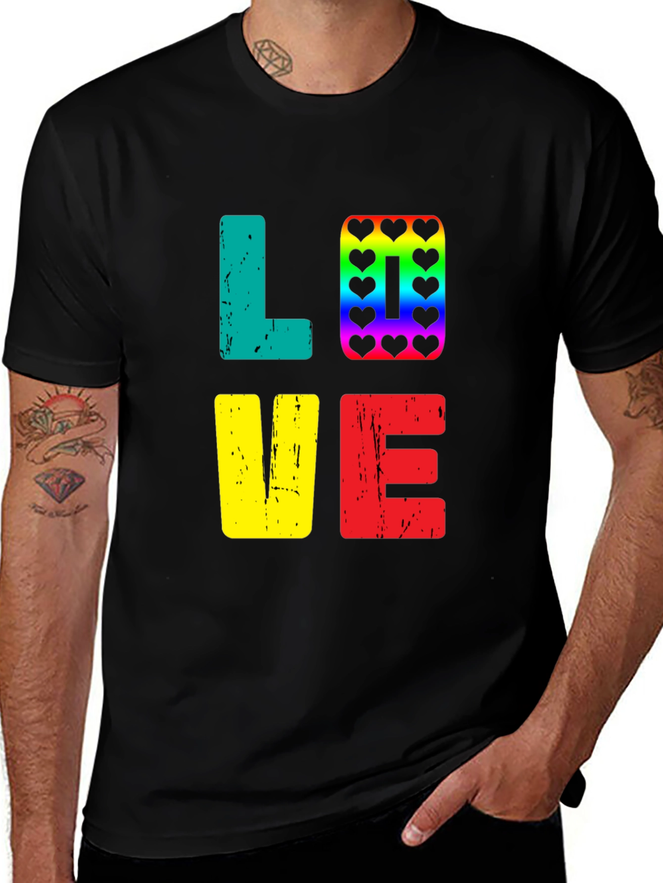 Variant 11 of Love Rainbow Heart Graphic Tee - Black
