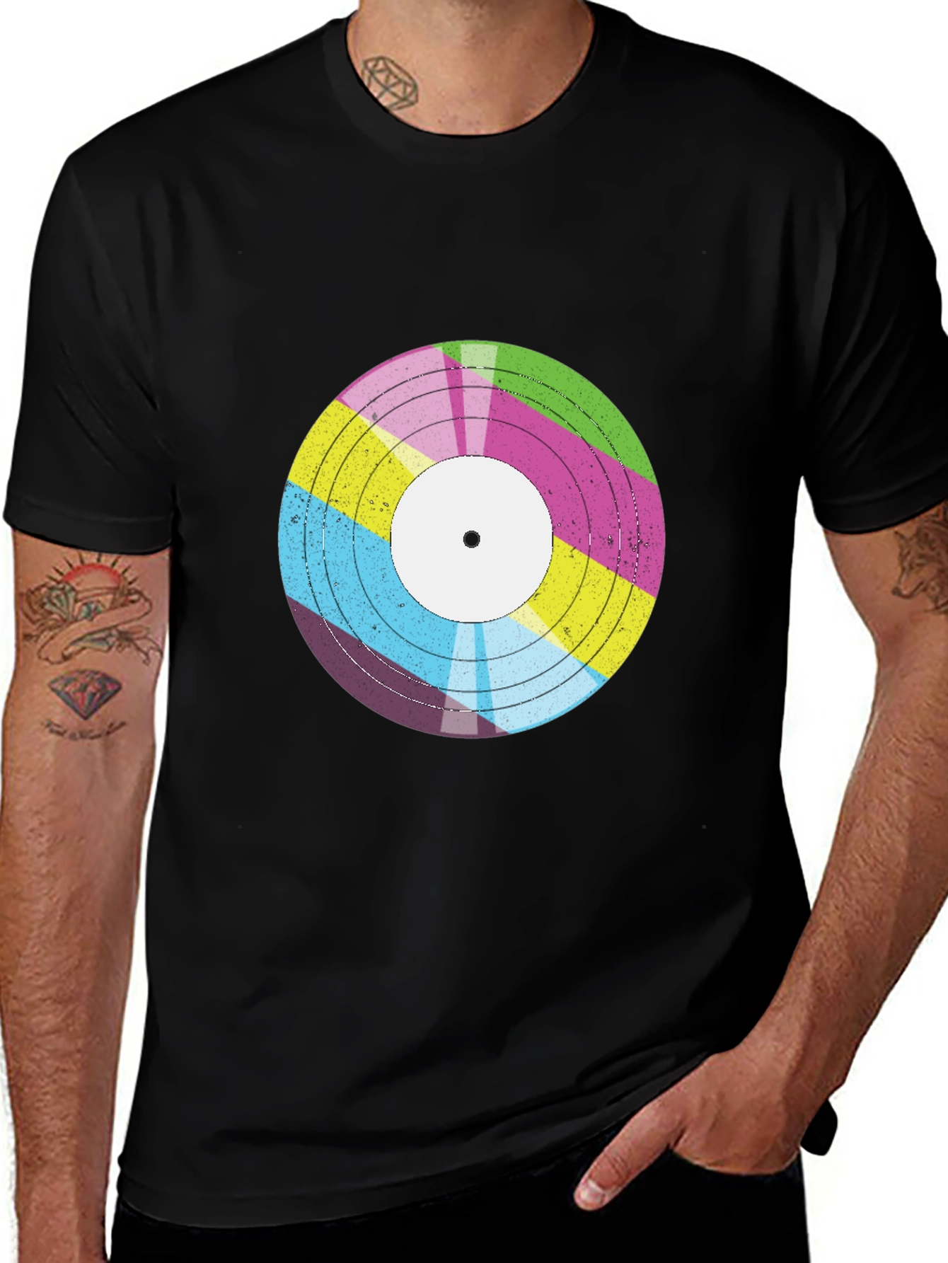 Variant 8 of Retro Vinyl Record Graphic Tee - Black