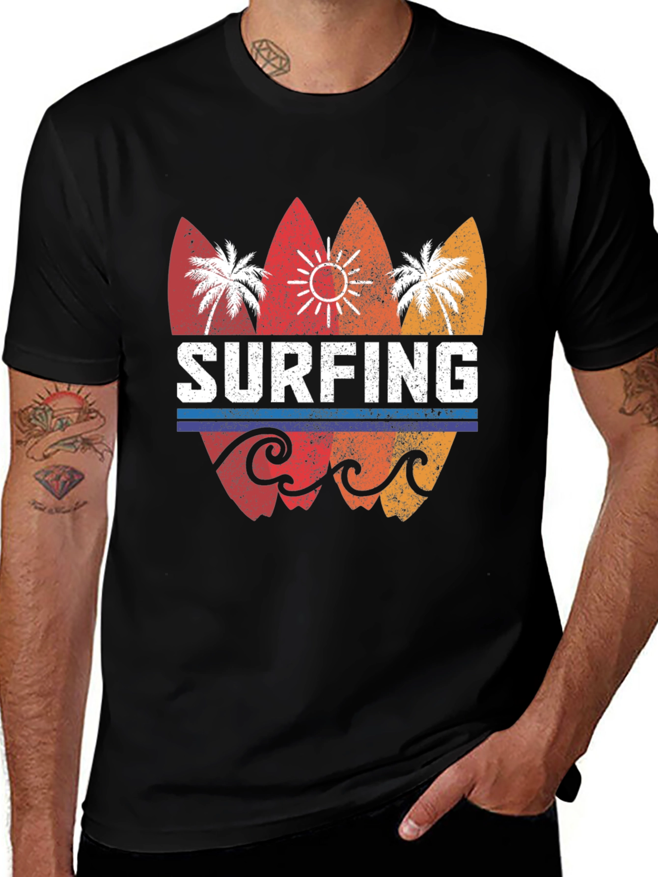Variant 24 of Surfing Retro Style Graphic Tee - Men's Black T-Shirt