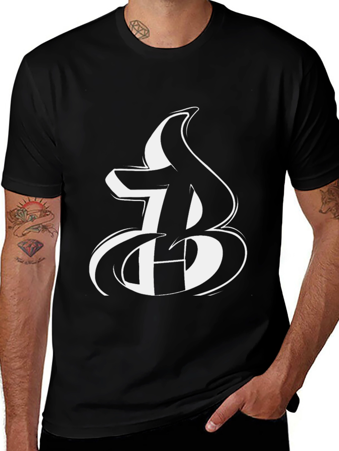Variant 14 of Bold Initial Graphic Tee - Black Cotton Blend T-Shirt