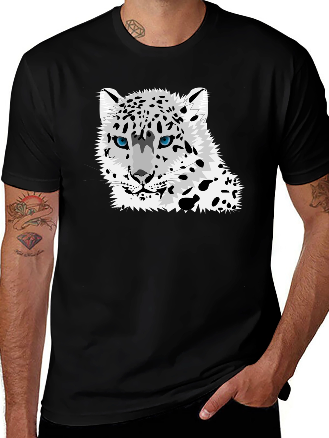 Variant 22 of Snow Leopard Graphic Tee - Black Cotton T-Shirt