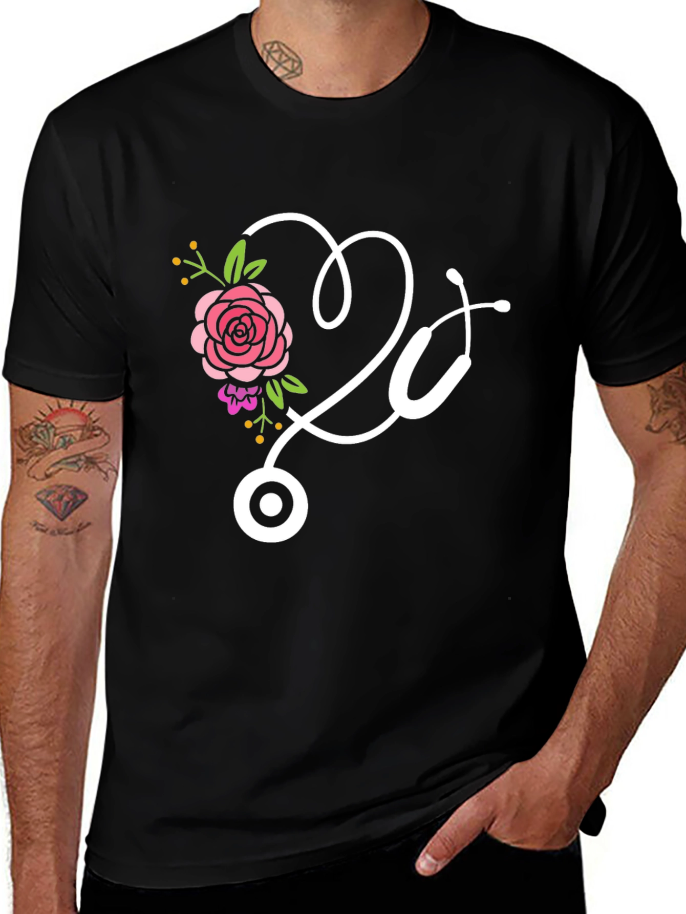 Variant 26 of Floral Stethoscope Graphic T-Shirt
