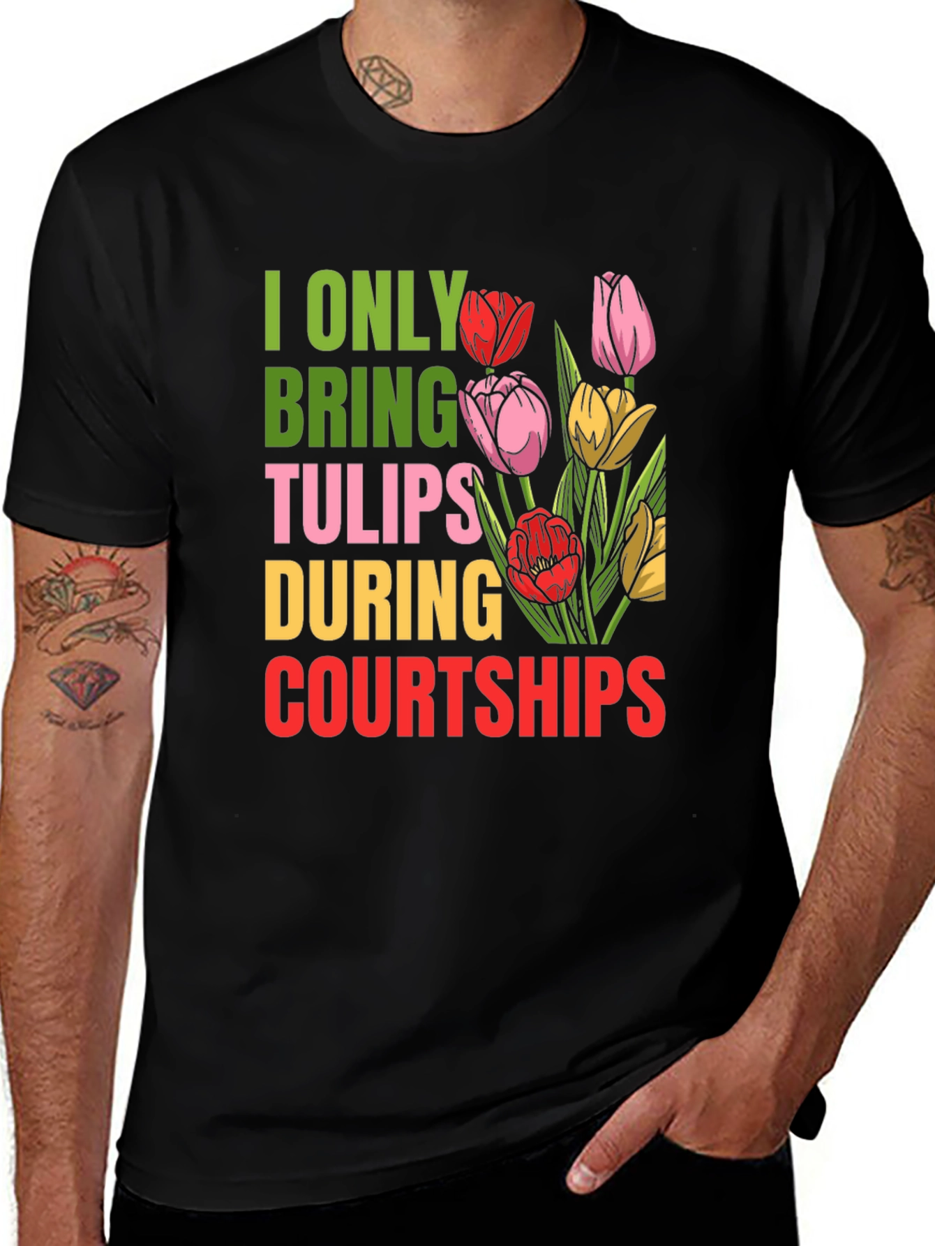Variant 6 of Tulip Courtship T-Shirt - Floral Humor Tee