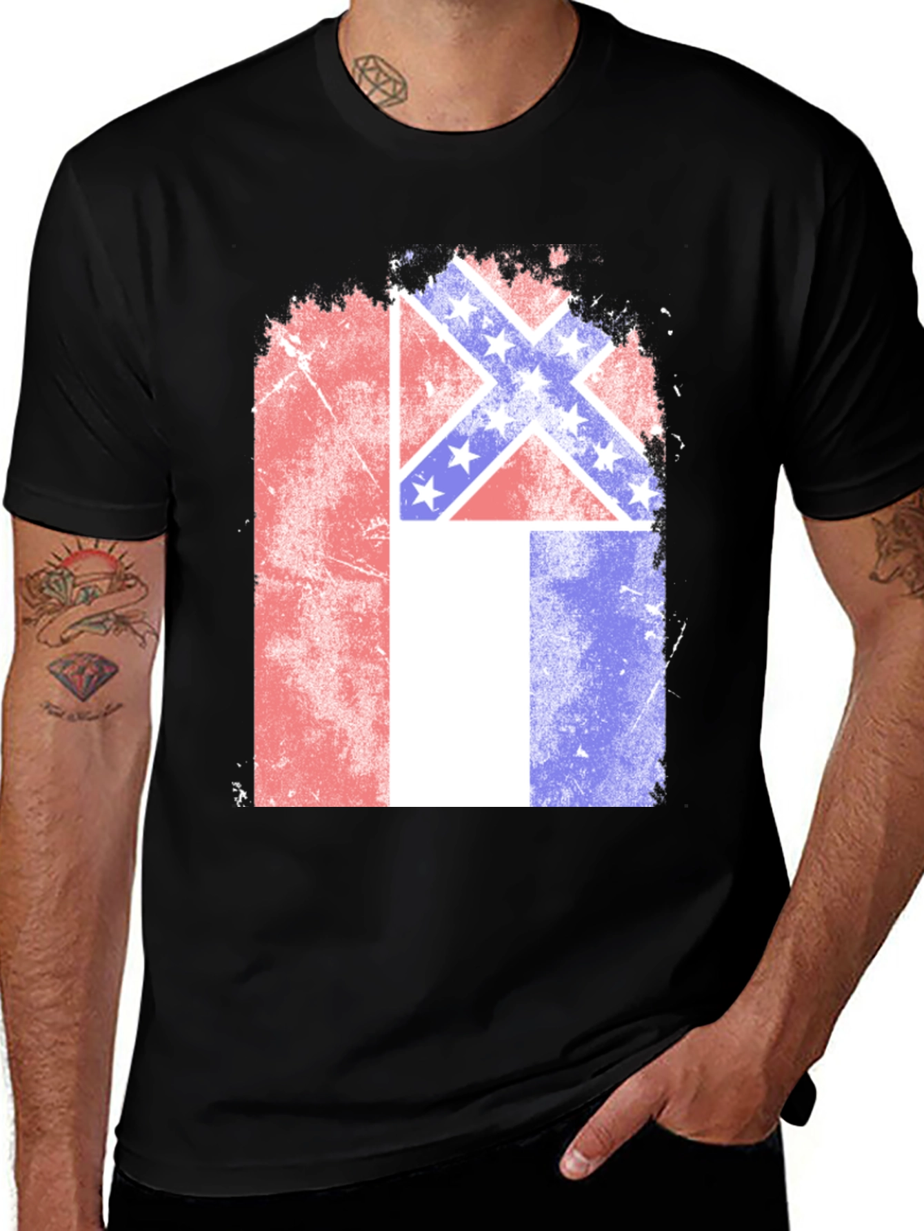 Confederate Flag T-Shirt - Distressed Patriotic Tee
