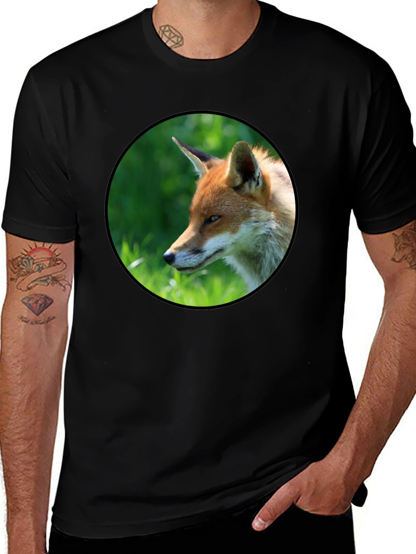 Variant 4 of Fox Portrait Men's Black T-Shirt