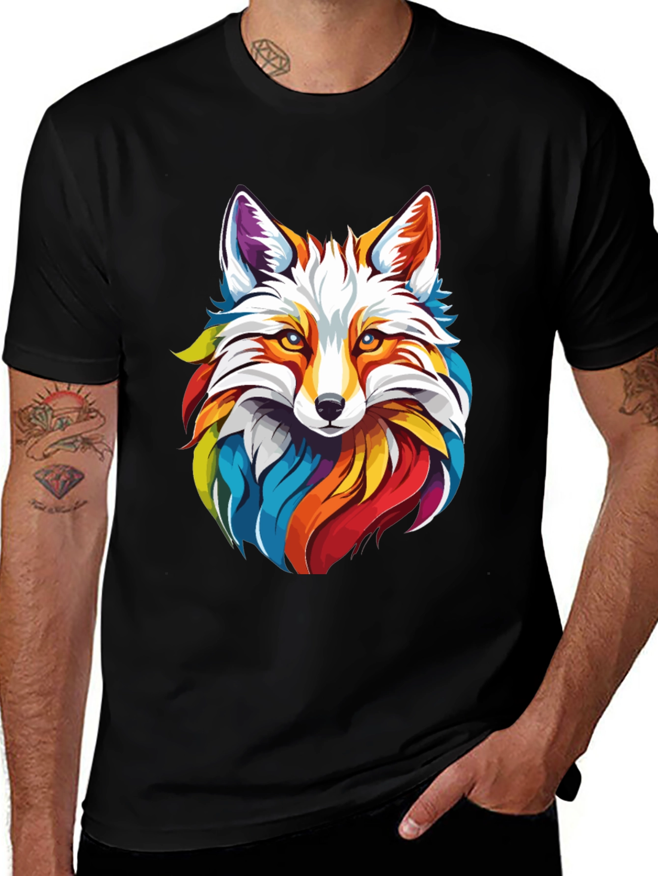 Variant 10 of Vibrant Fox Graphic Black T-Shirt
