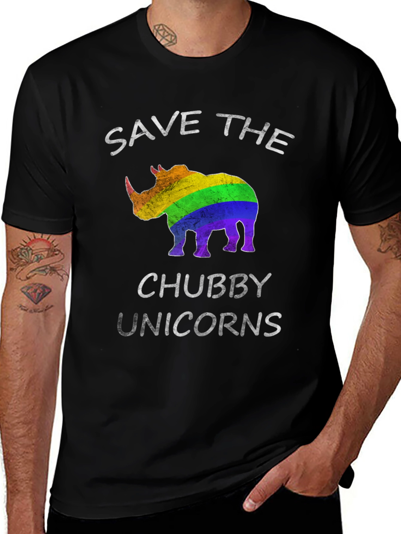 Save the Chubby Unicorns Rainbow Rhino T-Shirt