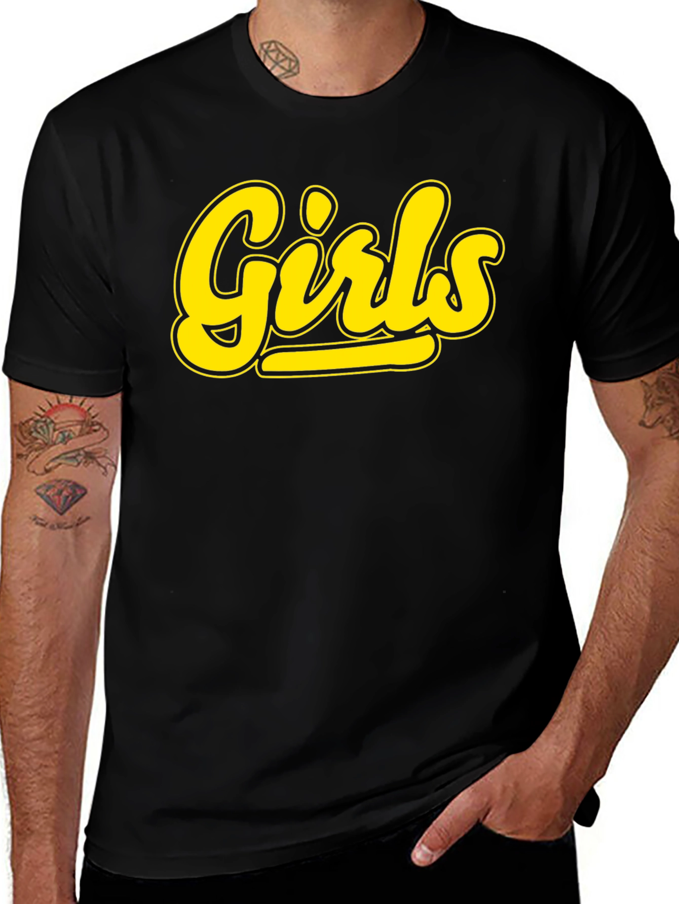 Variant 10 of Girls Black T-Shirt - Bold Yellow Graphic Tee