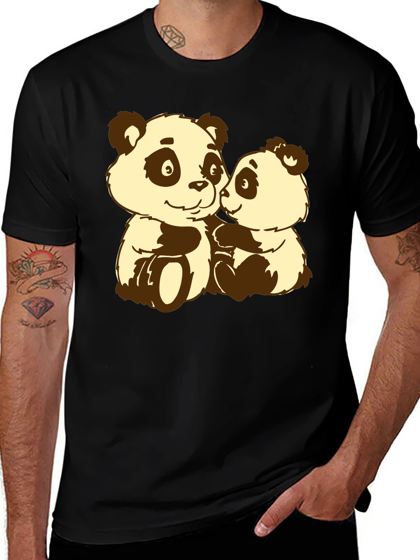 Variant 4 of Cute Panda Bear Hug Black T-Shirt