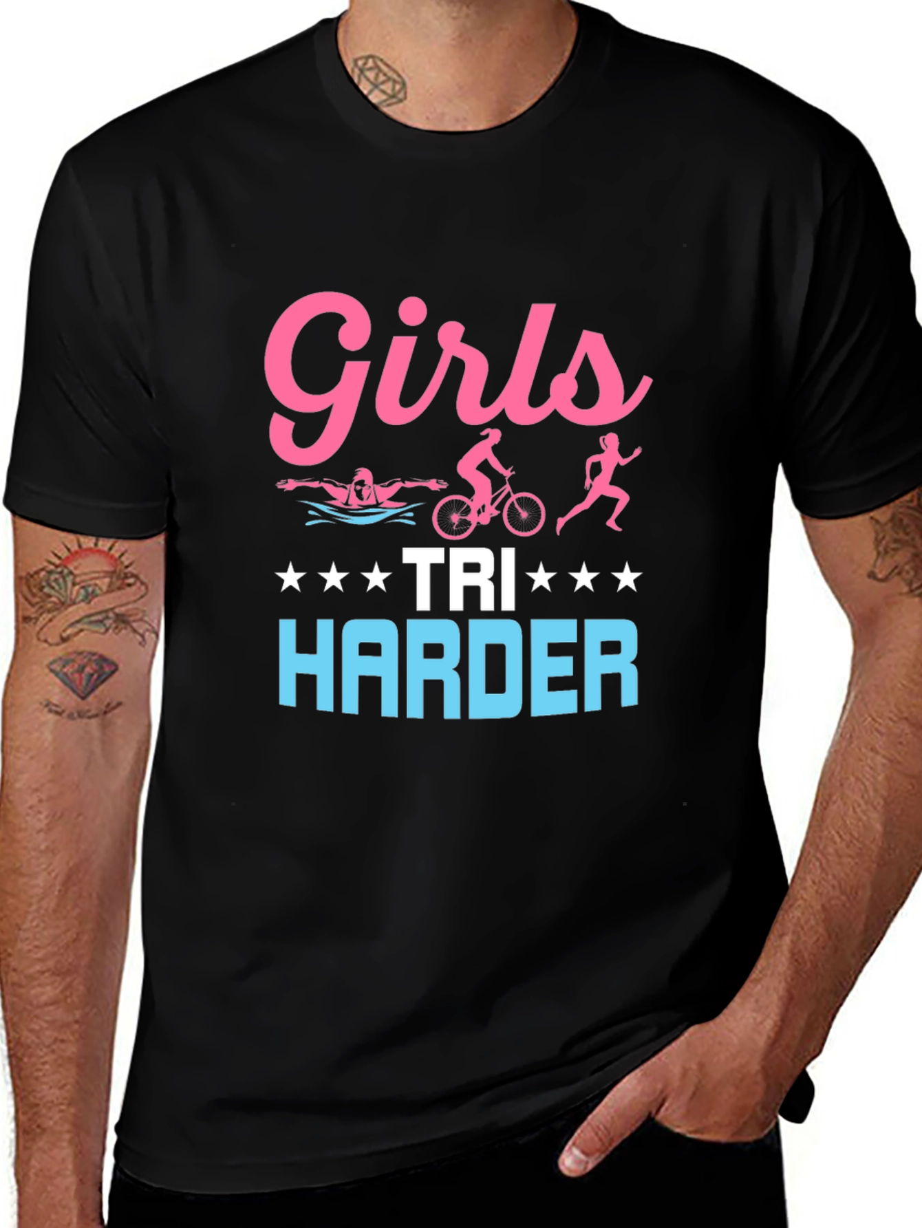 Variant 11 of Girls Tri Harder Triathlon T-Shirt - Black