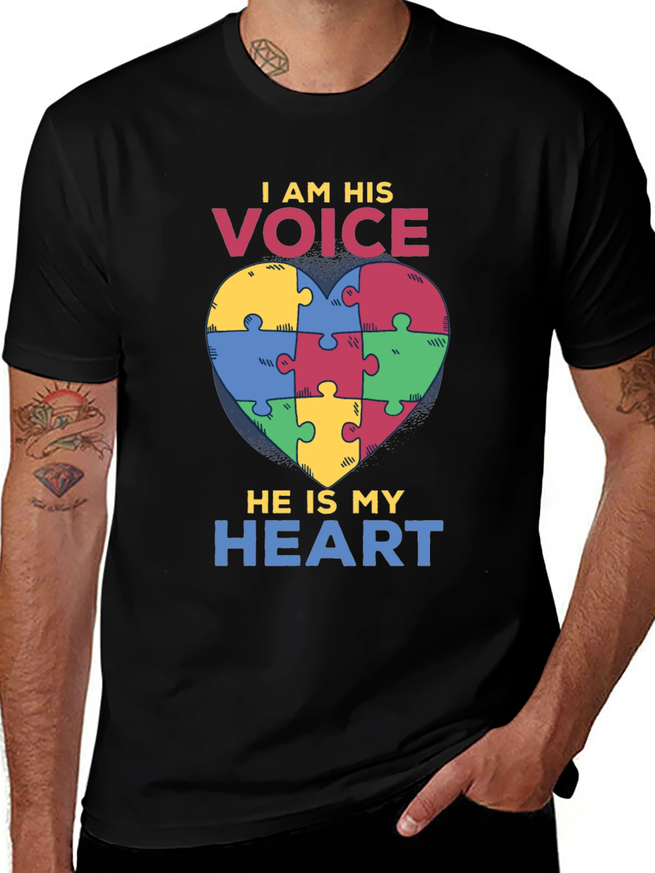 Variant 28 of Autism Awareness T-Shirt: I Am His Voice, He Is My Heart