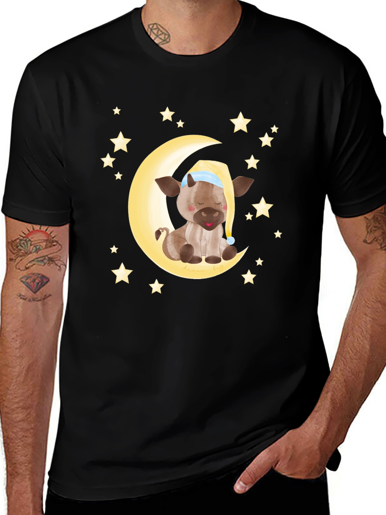 Variant 25 of Dreamy Cow on Moon Graphic Tee
