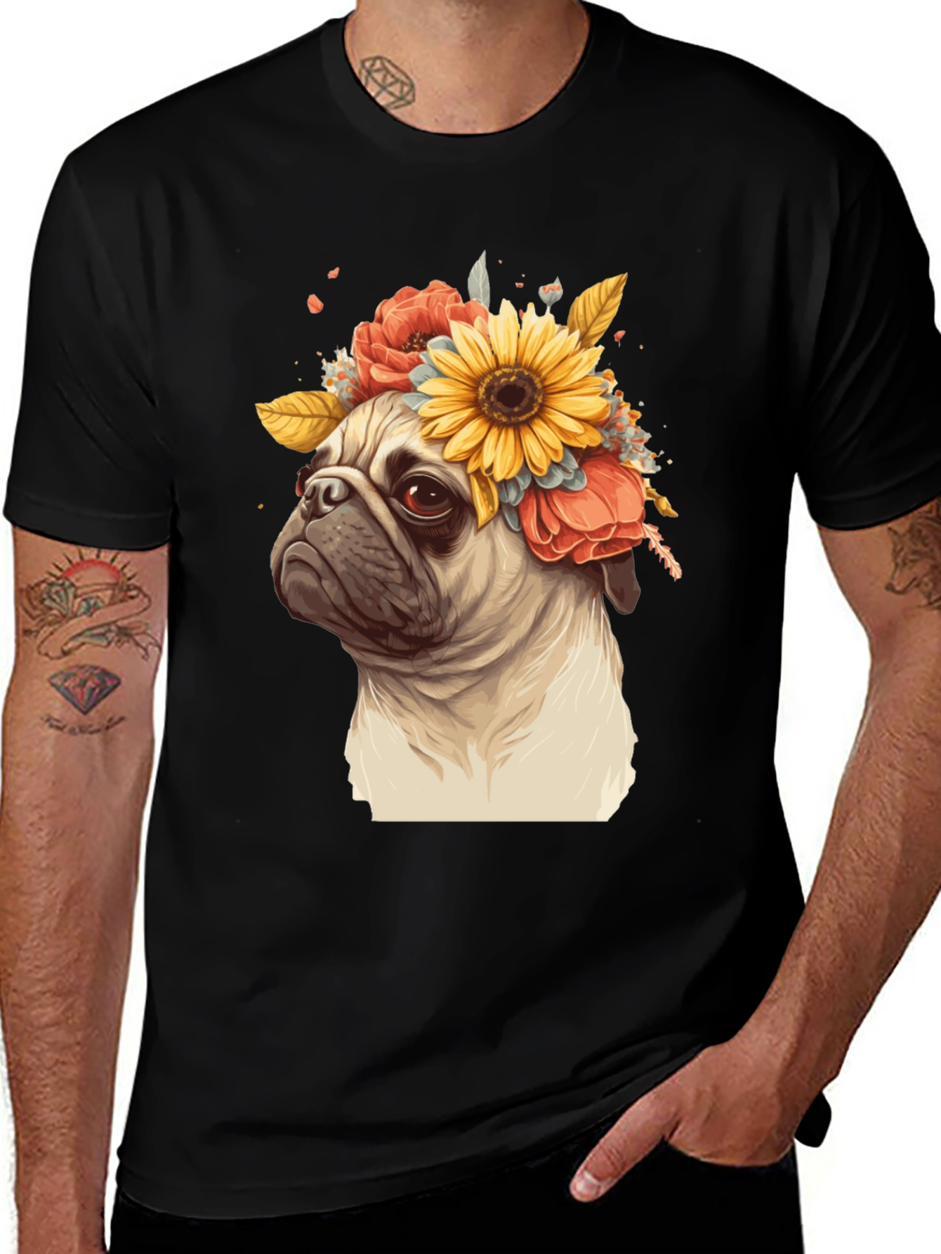 Variant 14 of Pug with Floral Crown Graphic Tee
