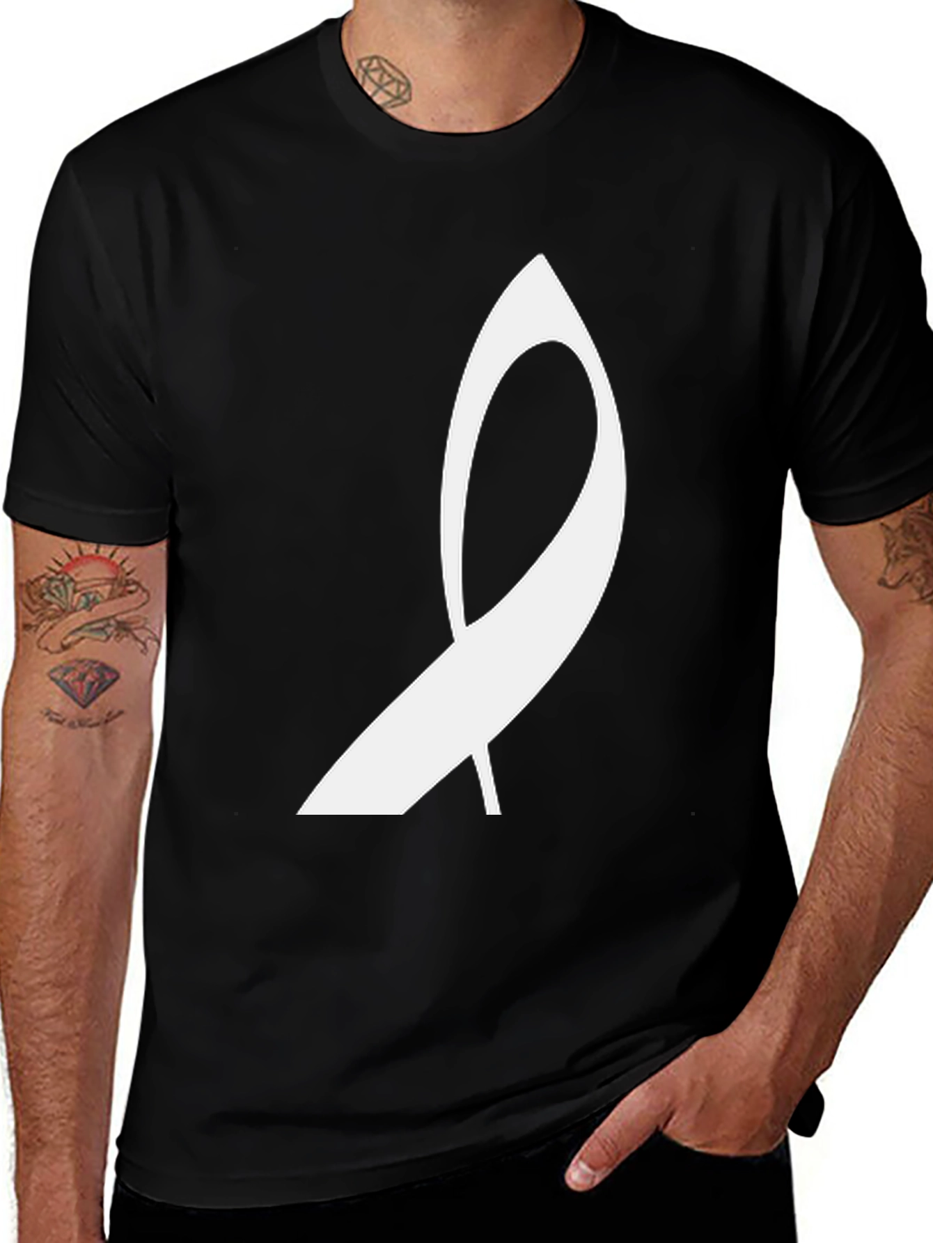 Variant 20 of Black T-Shirt with Unique White Ribbon Design