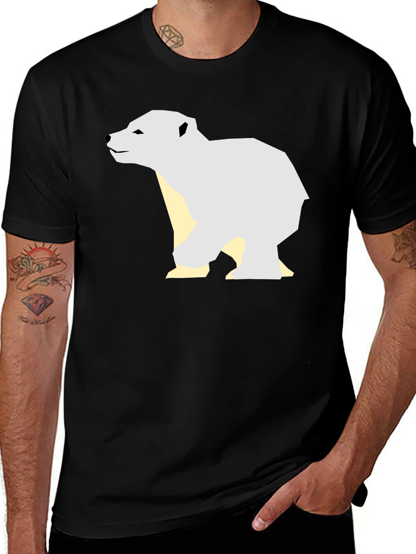 Variant 2 of Geometric Polar Bear Graphic Tee - Black
