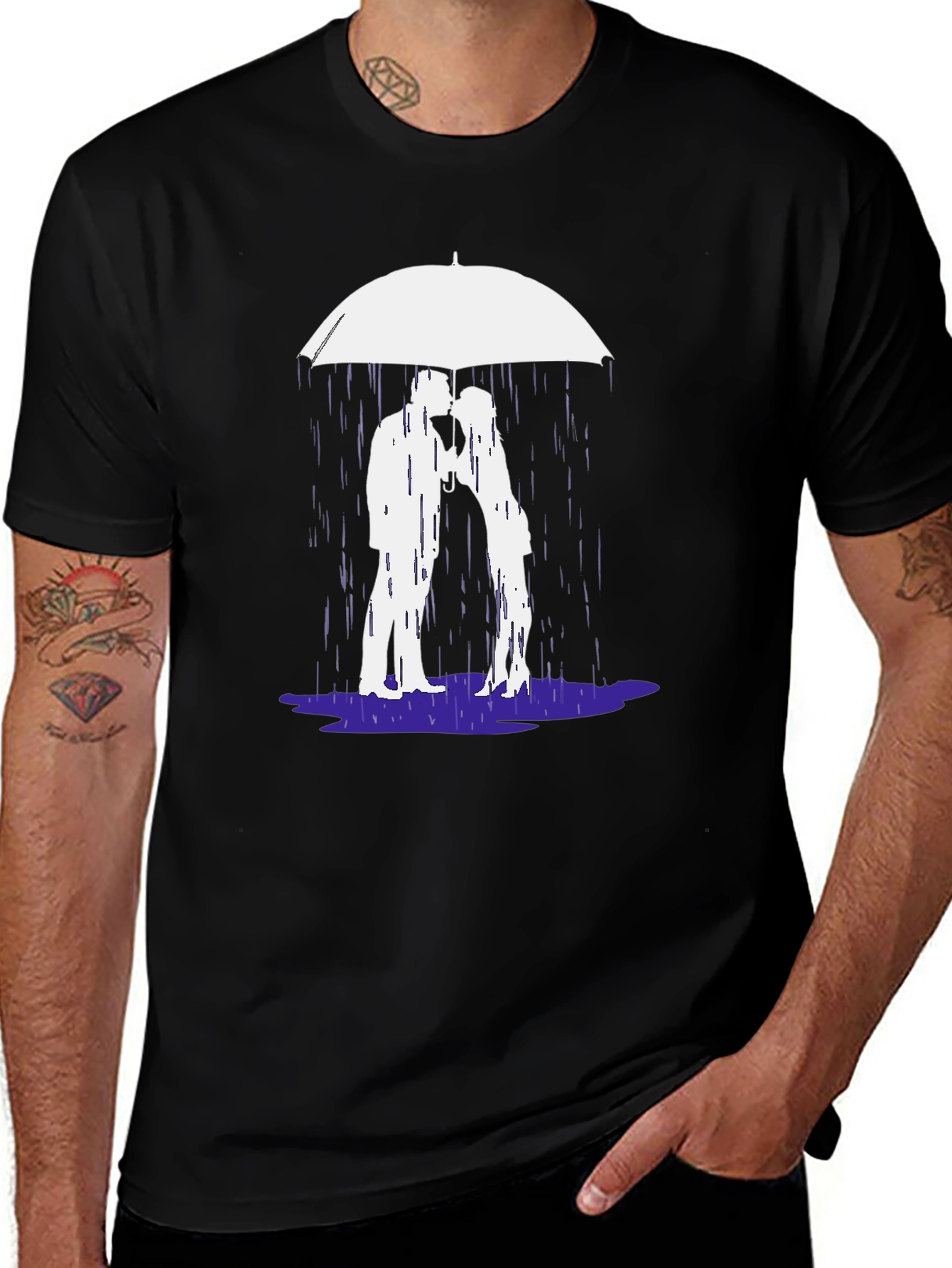 Variant 5 of Romantic Kissing Couple Under Umbrella Graphic T-Shirt