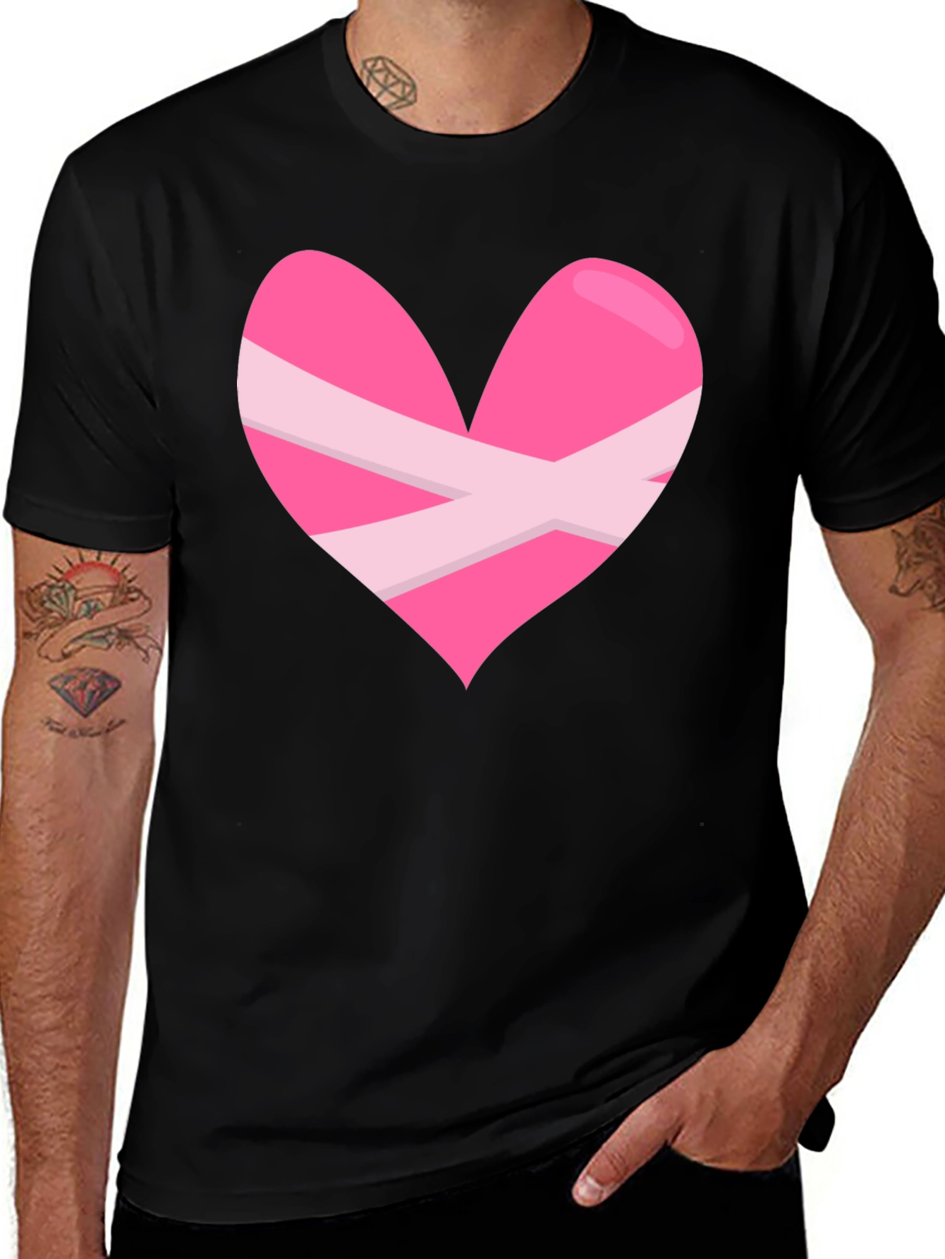 Variant 12 of Heart Bandage Graphic Tee - Black Cotton Blend