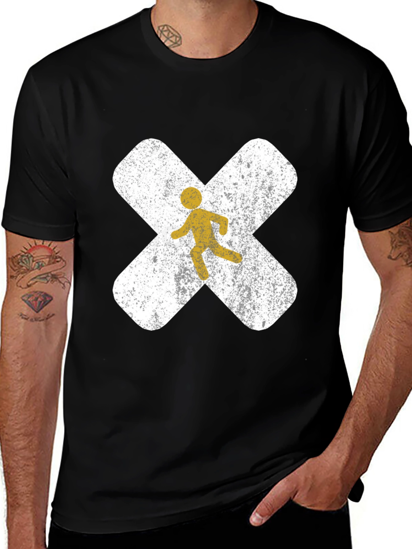 Variant 22 of Men's Graphic Tee - Distressed Runner X Design Black Shirt