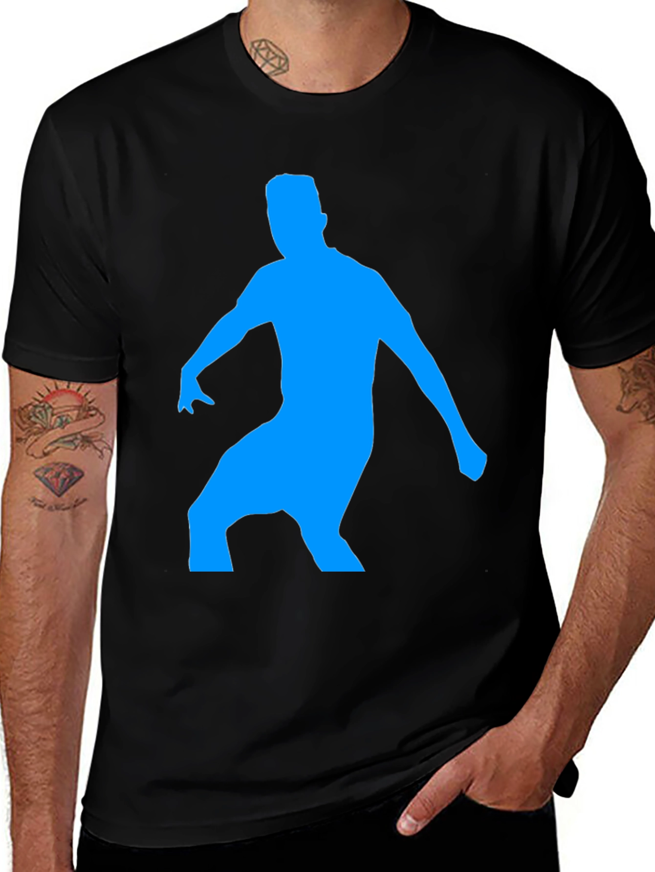 Variant 8 of Black T-Shirt with Blue Silhouette Graphic