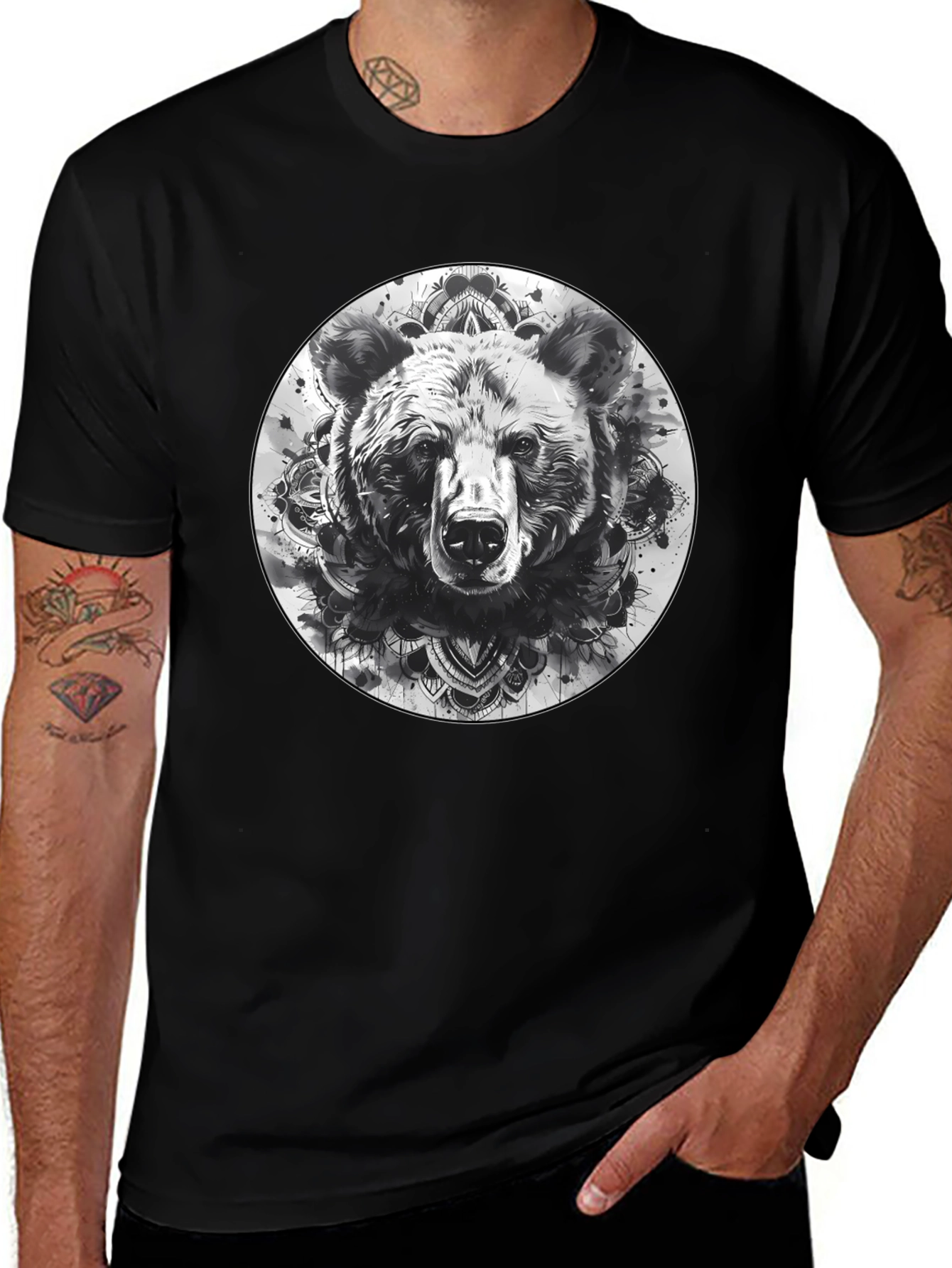 Variant 29 of Bear Mandala Graphic Tee - Black