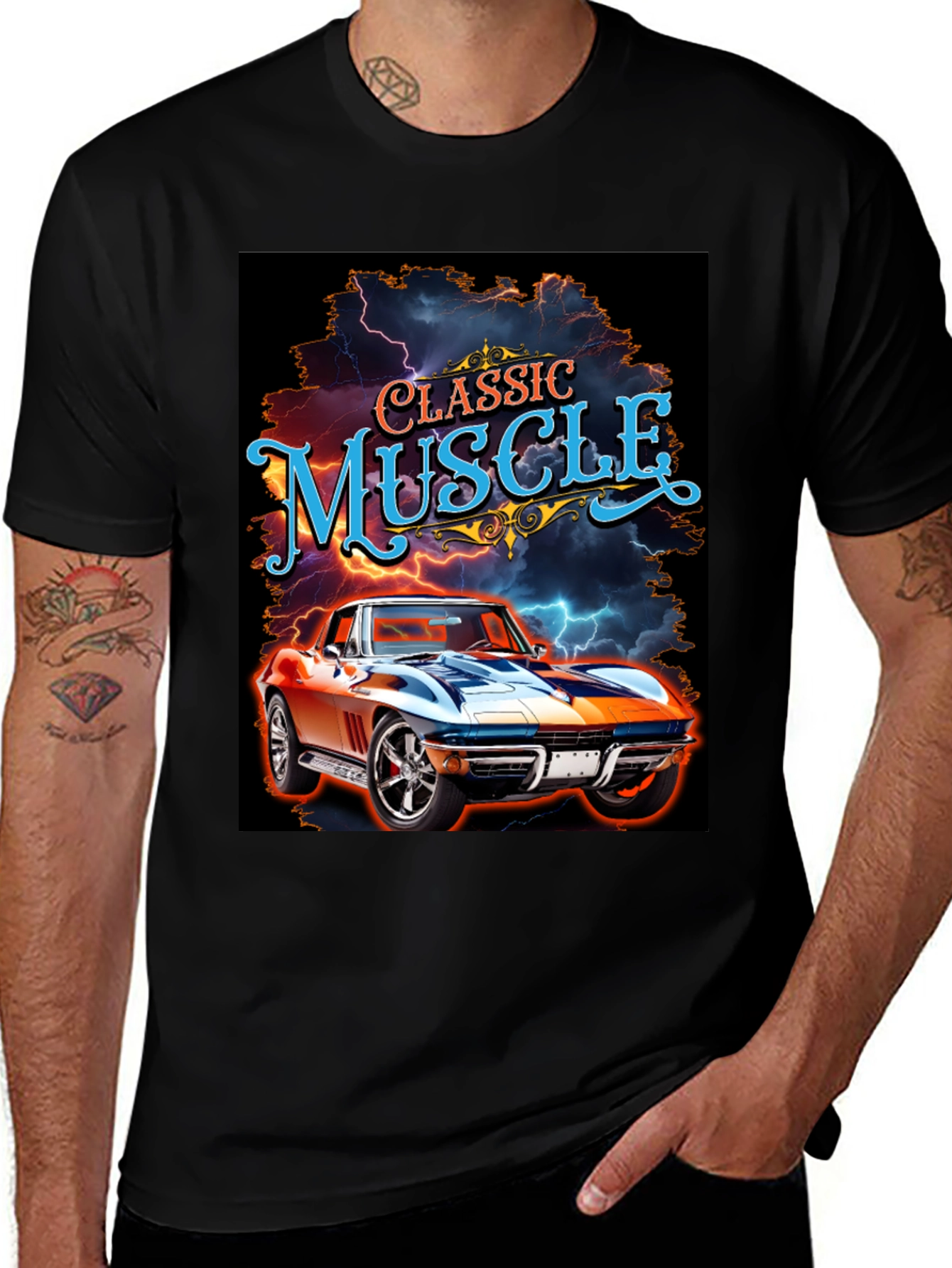 Variant 11 of Classic Muscle Car T-Shirt - Lightning Design