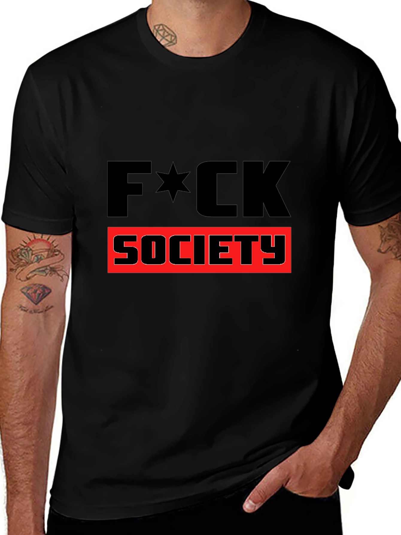 Variant 25 of Edgy "F*CK SOCIETY" Graphic Print Black T-Shirt