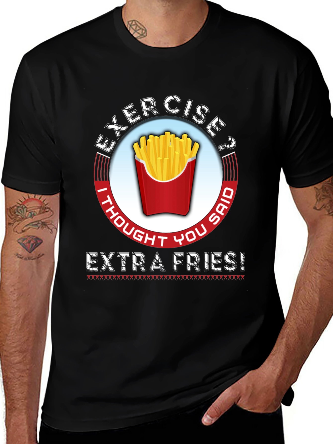 Variant 7 of Exercise? Extra Fries T-Shirt - Funny Foodie Tee
