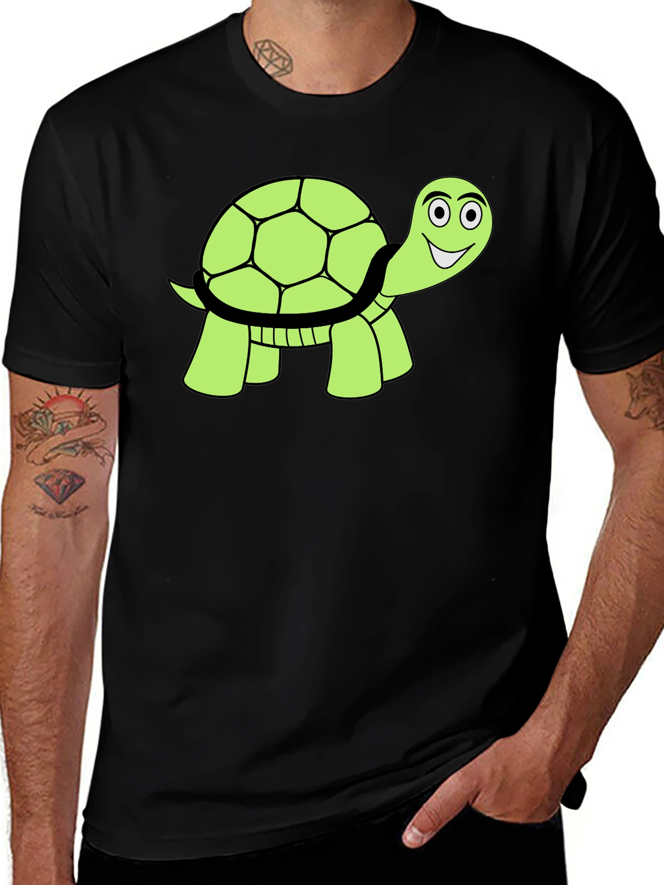 Variant 6 of Cute Turtle Graphic T-Shirt - Black Cotton Tee