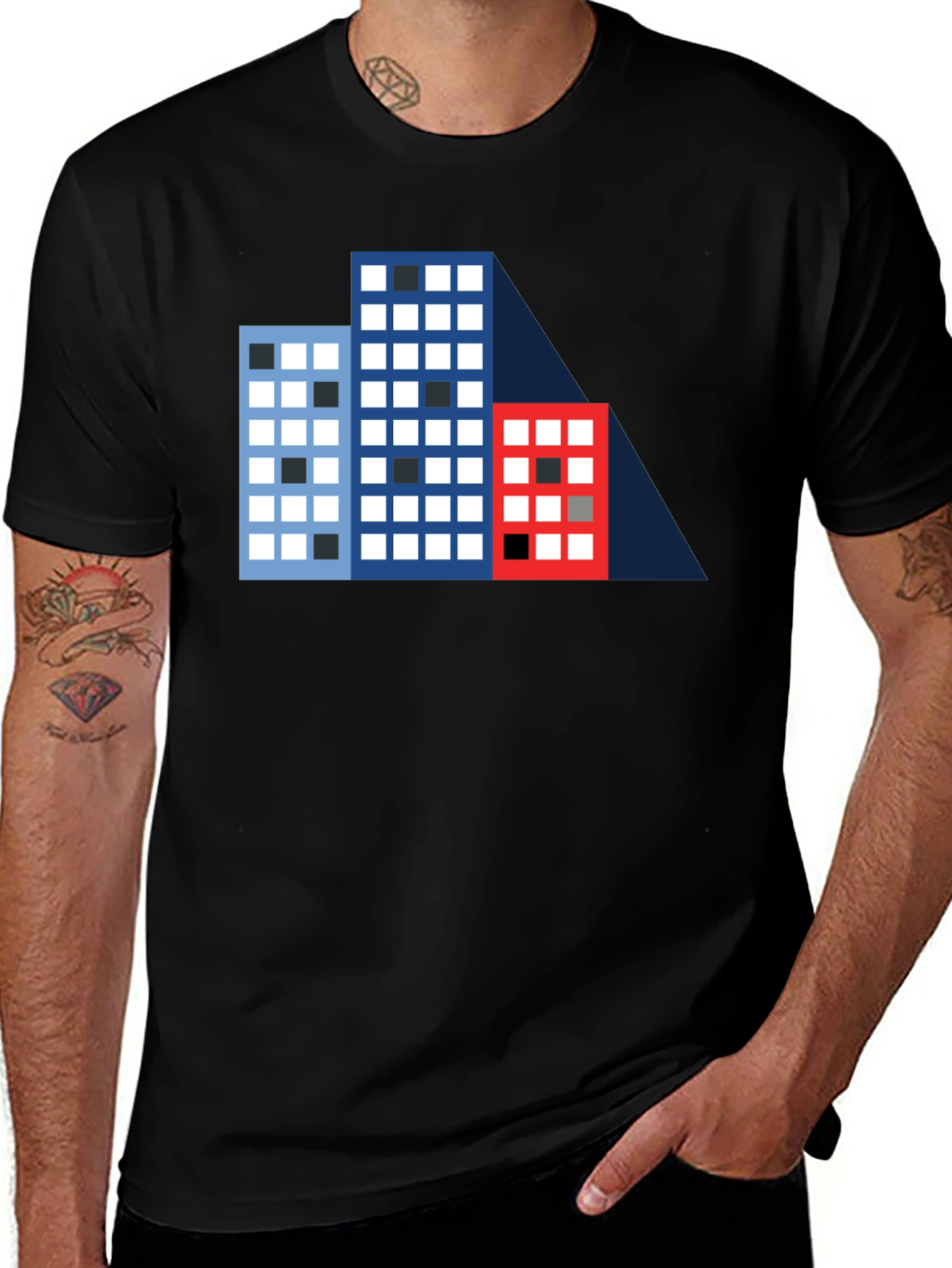 Variant 3 of Geometric Building T-Shirt - Modern Cityscape Tee