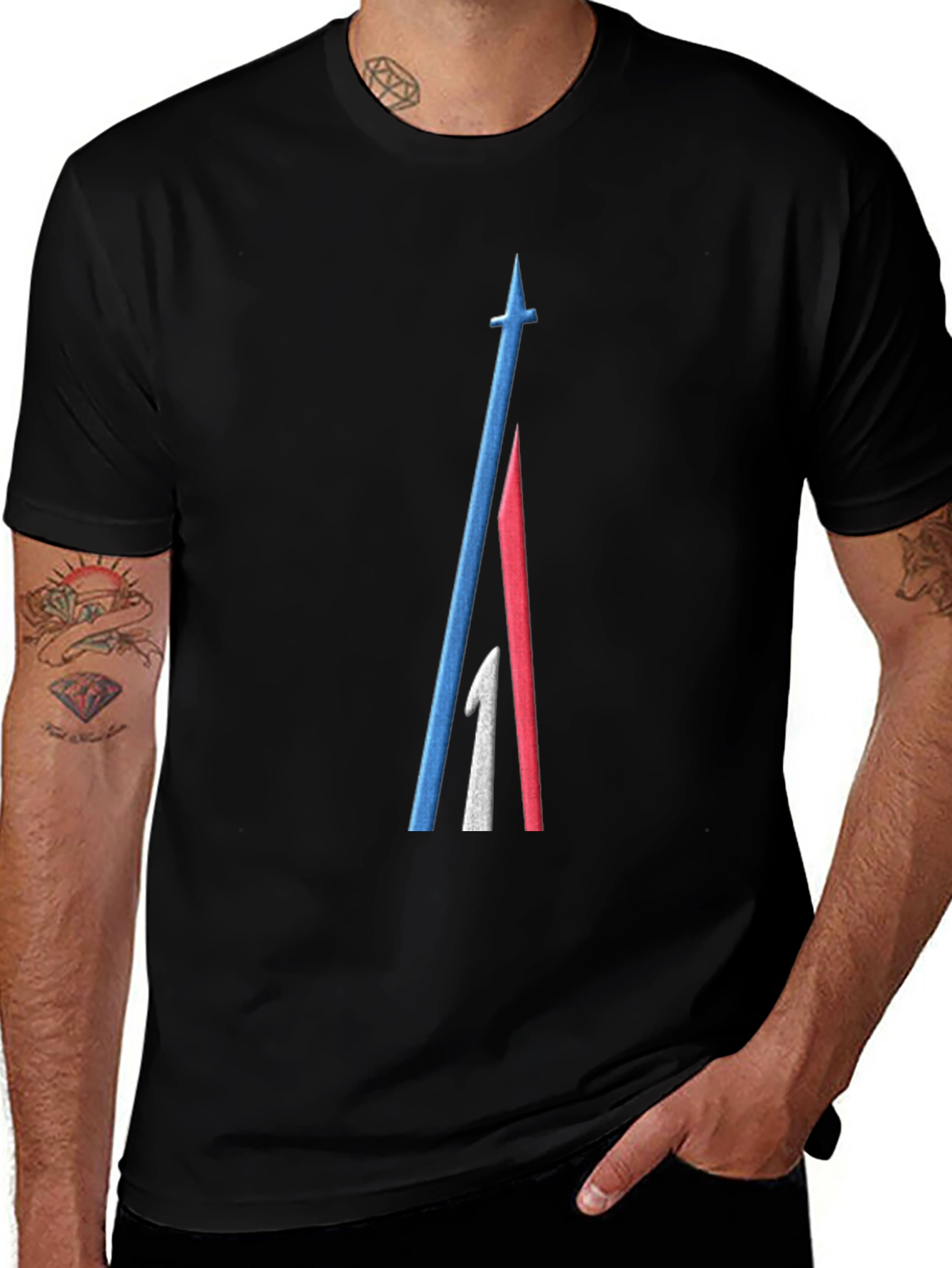 Abstract Spear Design Black T-Shirt