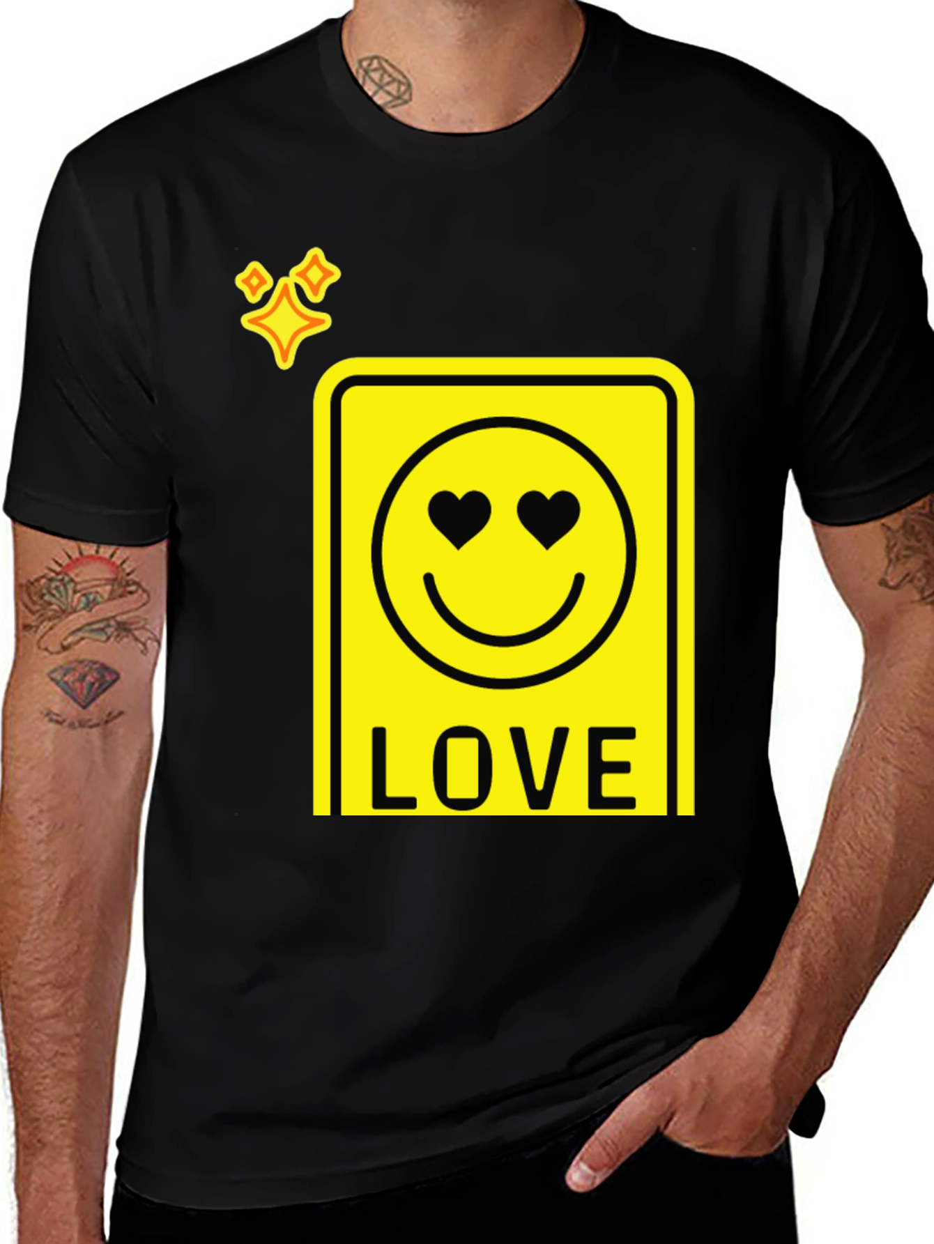 Variant 6 of Love Smiley Face Graphic T-Shirt - Black