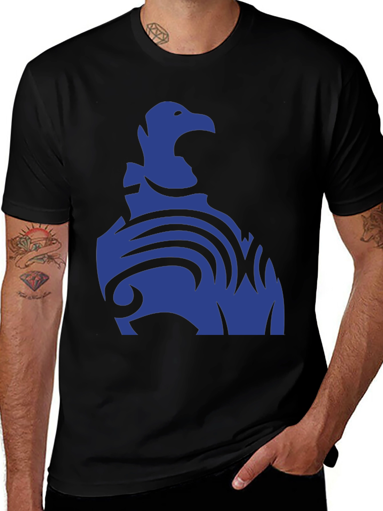 Variant 4 of Blue Eagle Tribal Design Black T-Shirt