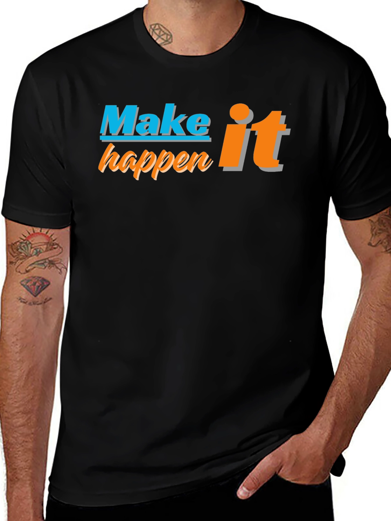 Variant 29 of Make it Happen Graphic Tee - Black Casual T-Shirt