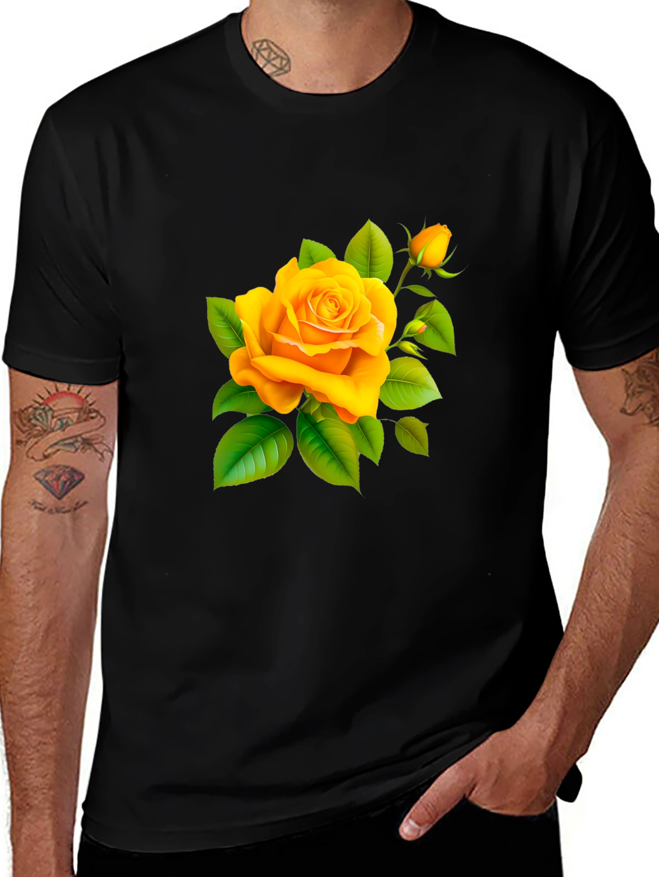Variant 7 of Yellow Rose Graphic Tee - Soft Cotton Blend Shirt