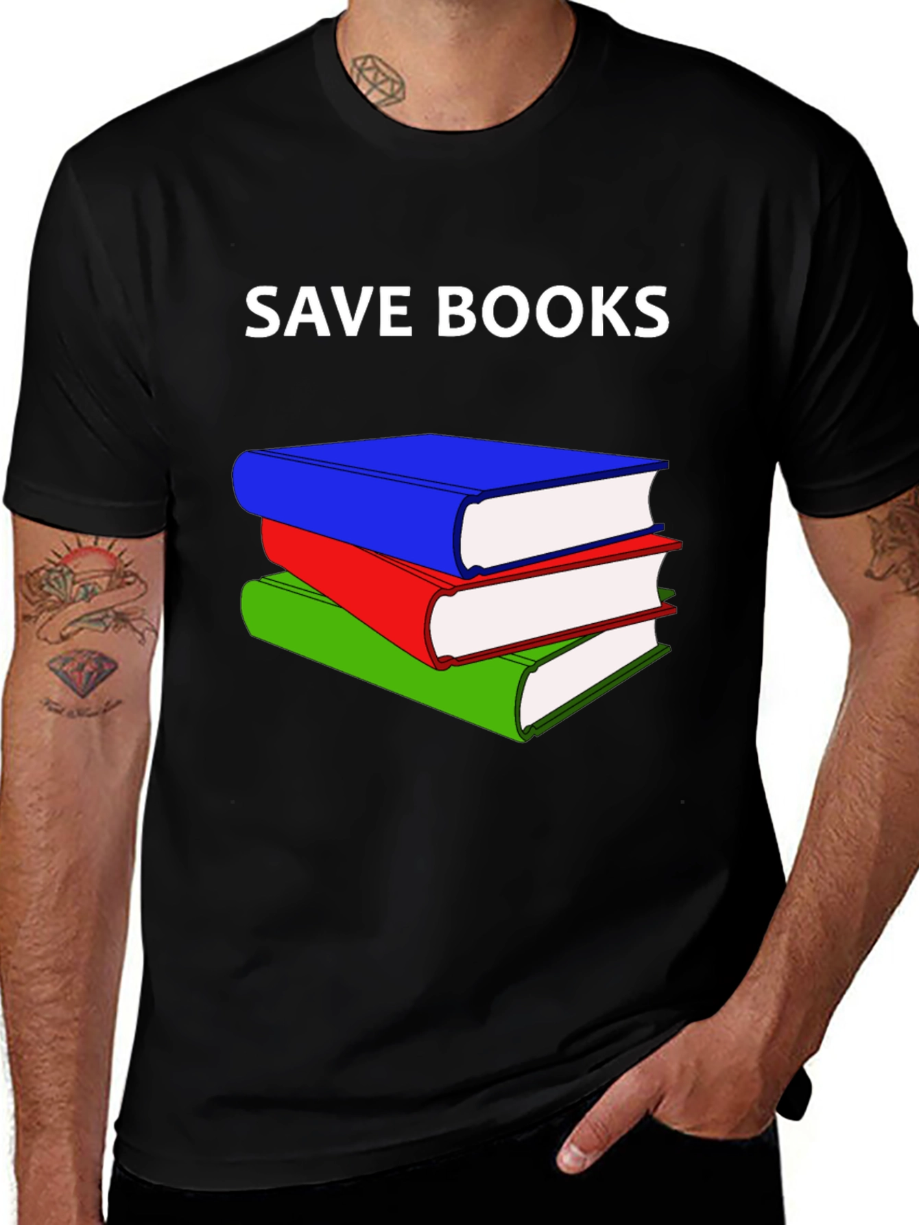 Save Books T-Shirt - Stacked Book Design