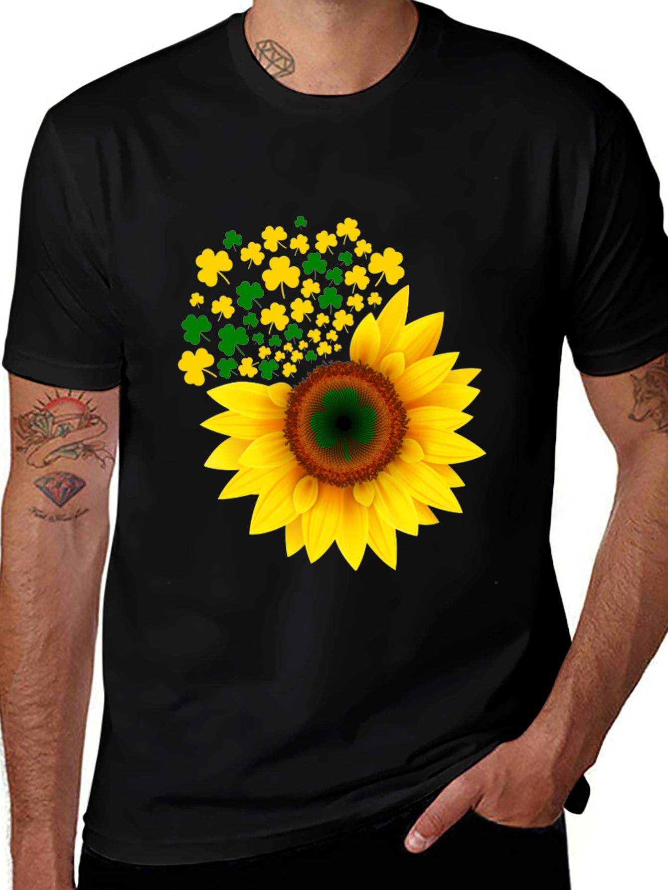 Variant 26 of Sunflower Clover Graphic Tee - Black