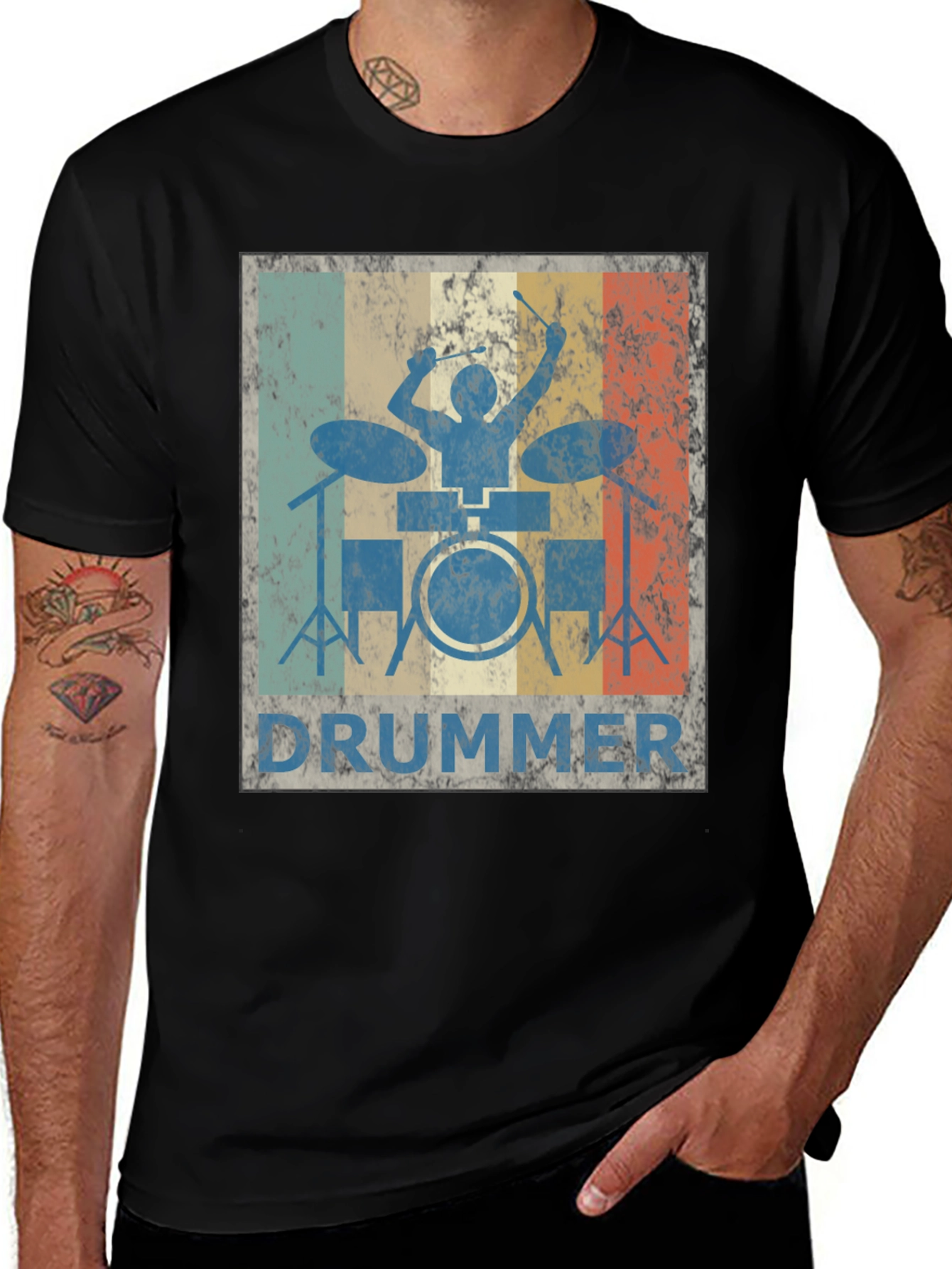 Variant 20 of Drummer Retro T-Shirt Music Vintage Band Tee