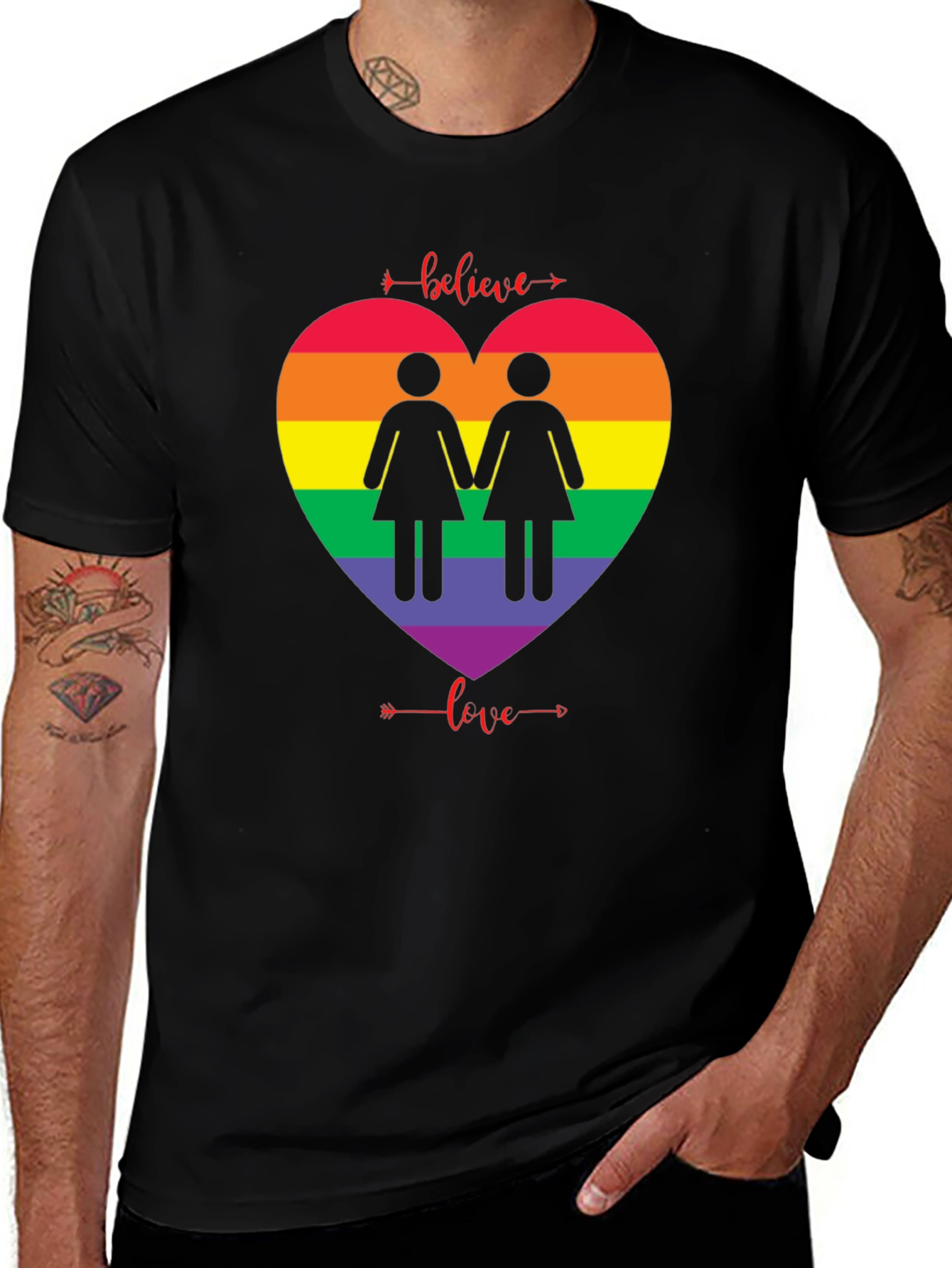 Variant 11 of Believe Love Rainbow Heart Lesbian T-Shirt