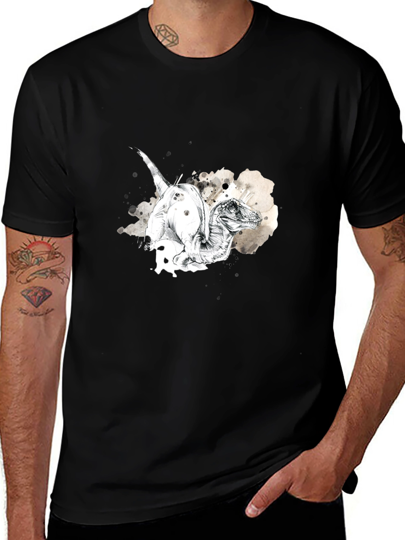 Variant 13 of Dino Sketch Men's Black T-Shirt